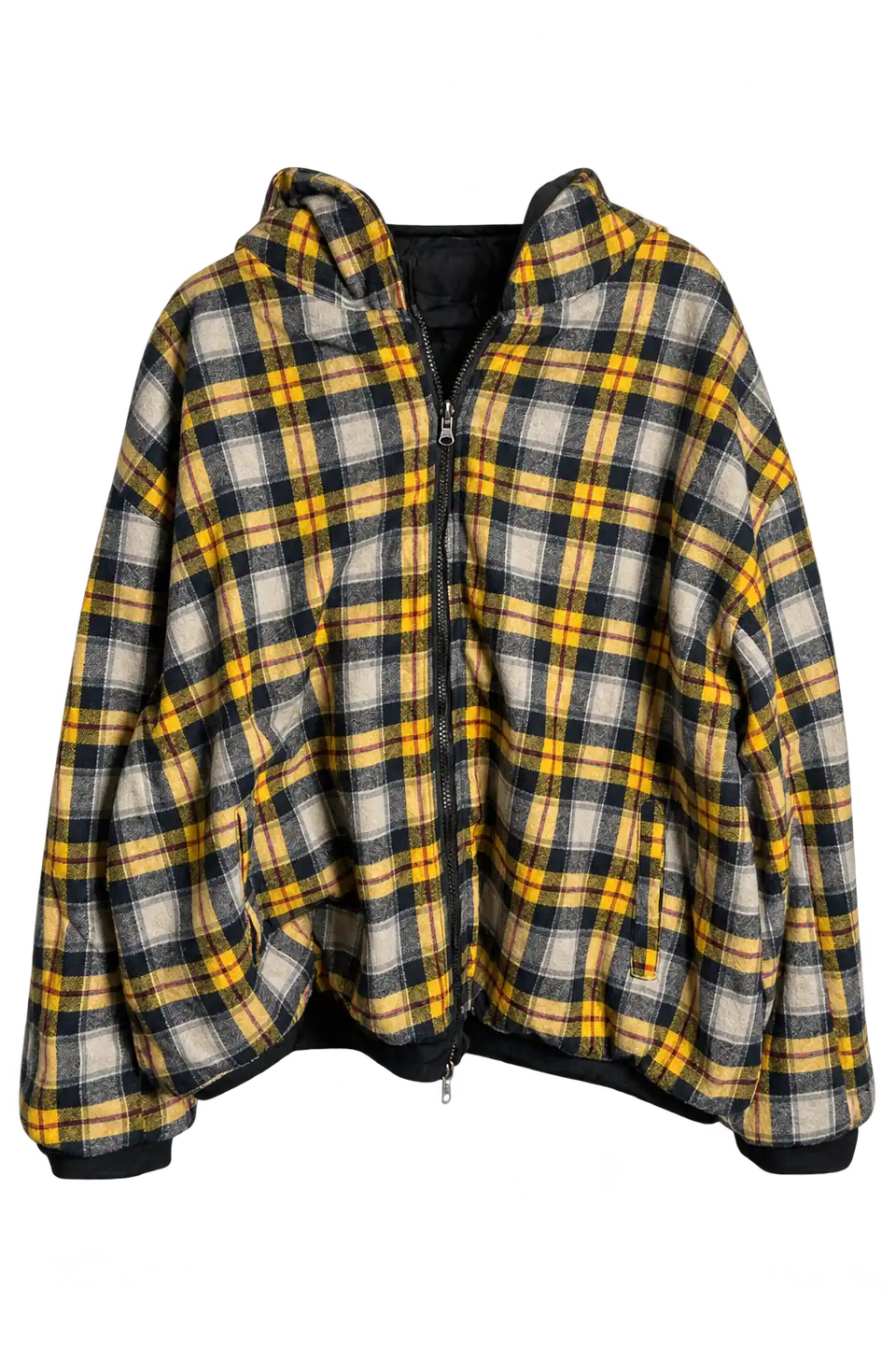 Veste à capuche réversible à carreaux jaune